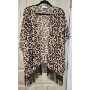Soul Young Sheer Fringed Leopard Print Wrap OS